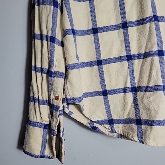 J Crew BoyFit Flannel Shirt Blue/White Window Pane Long Sleeve Women's Size 10 - Picture 8 of 9